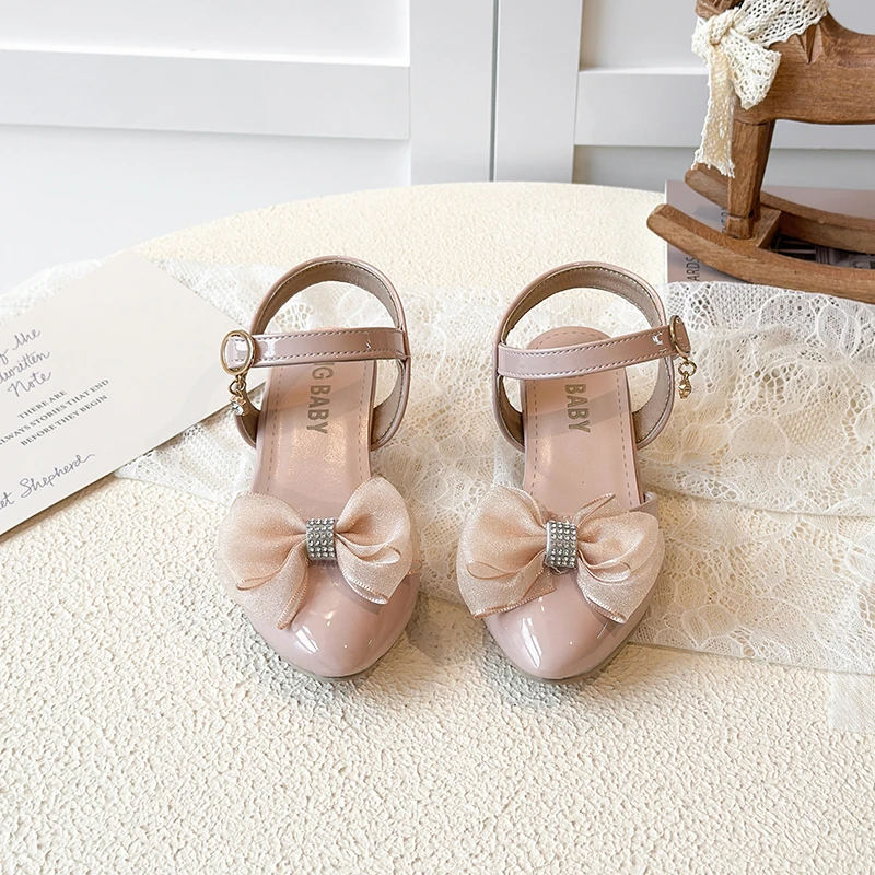

Girls' Summer High-heeled Sandals - Wedding Party High Heels - Princess Shoes Decorated with Diamond Sequins and Bow Ties