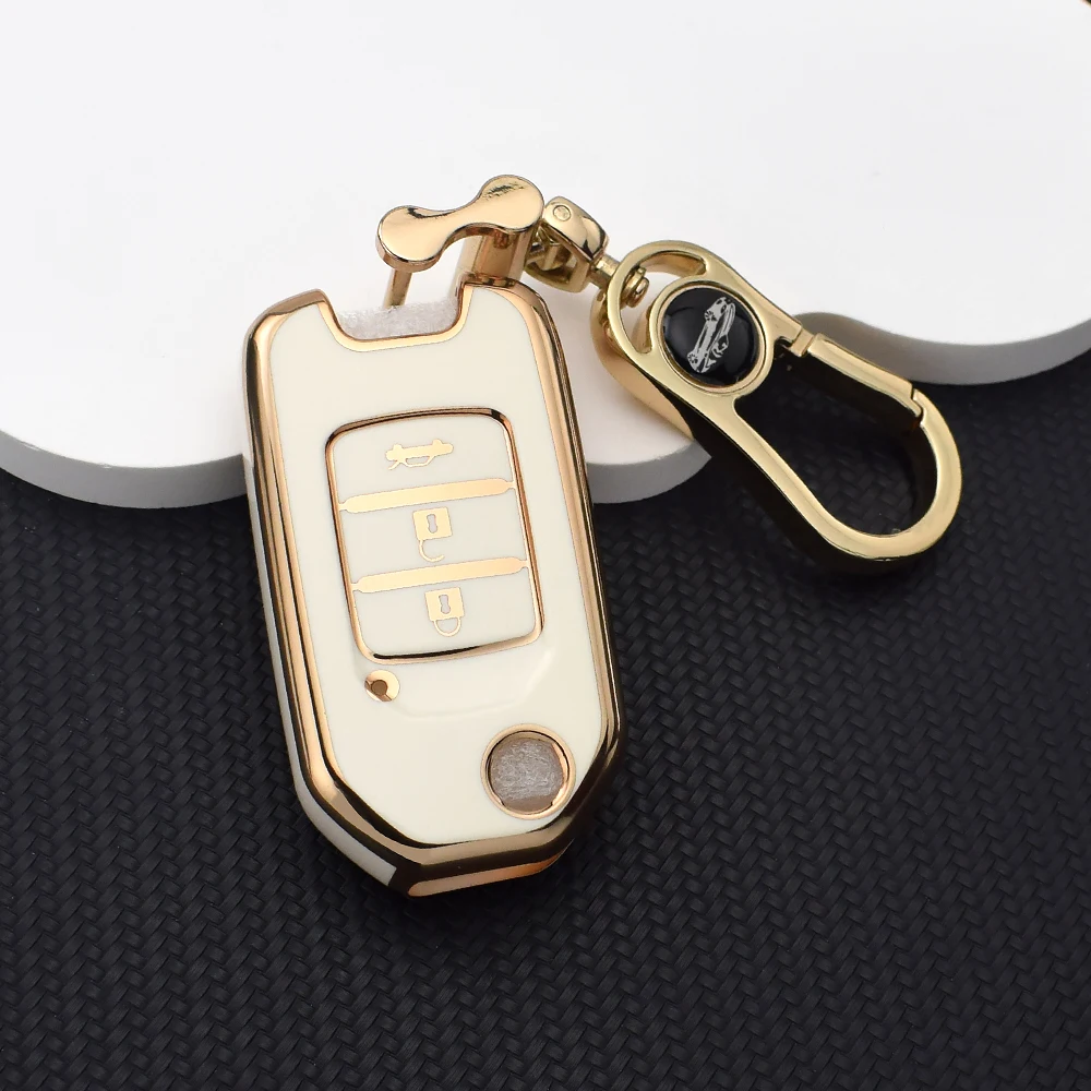 3 Buttons TPU Folding Car Key Case Cover for Honda Civic 8th Gen Protected Key Replace Shell Keychain Auto Accessories