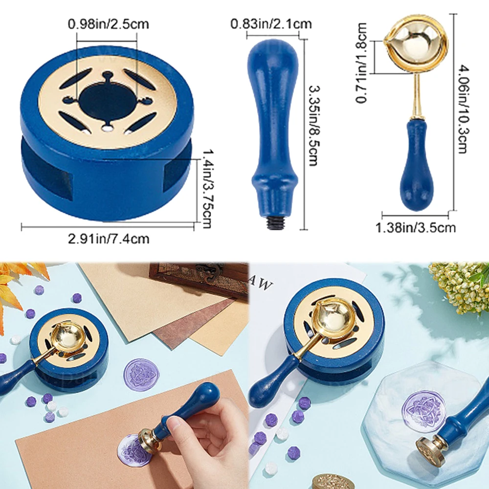 Iron Round Wax Seal Warmer With Spoon, Wooden Handle,Wax Pot, Blue Bead Rod Heater For Stamp DIY Craft 2024