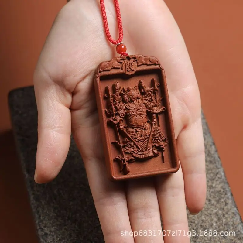 Lightning-striken jujube wood Yin Yuanshuai pendant, Taoist small double-sided relief wooden plaque, car-mounted 