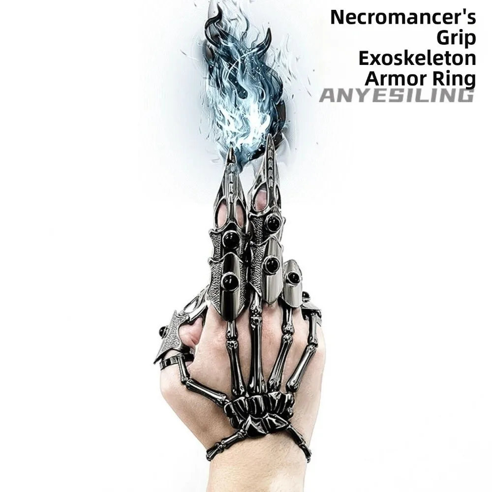 Black Metal Finger Claw Rings Full Finger Adjustable Skeleton Full Finger Rings Claw Shape Unique Design Adjustable Armor Ring
