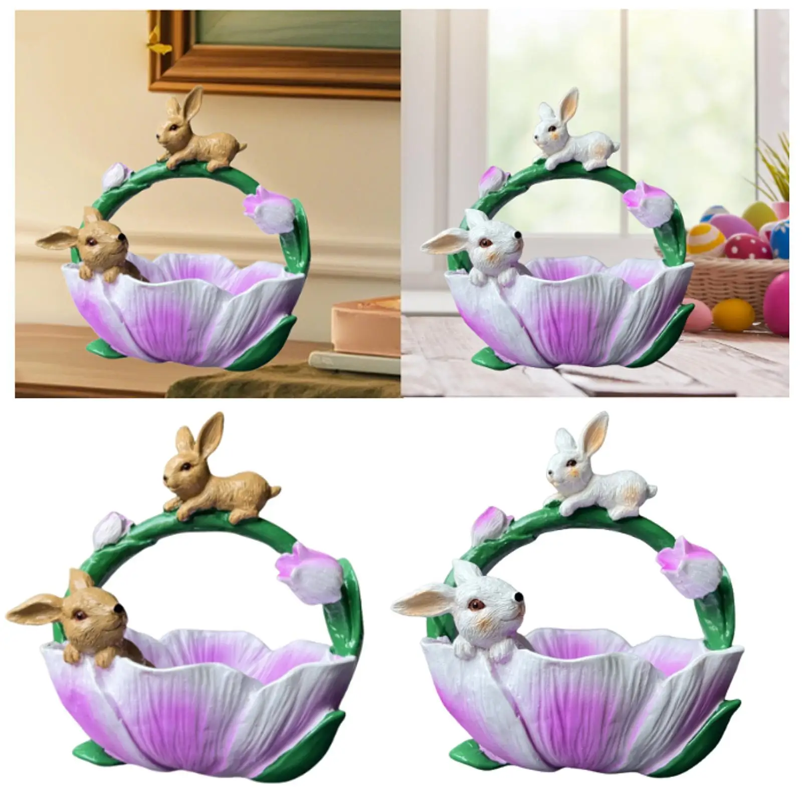 

Easter Bunny Figure Basket Rabbit Easter Figurines for Entryway Bedroom Home