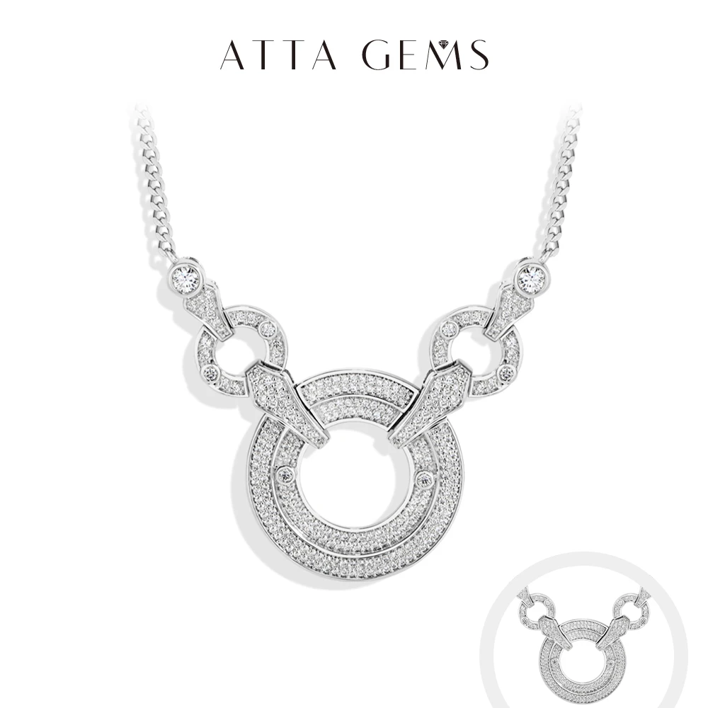 

ATTAGEMS Luxury Big Round Moissanite Necklaces S925 Sterling Silver 18K Gold for Women Valentine's Day Gifts Anniversary Jewelry