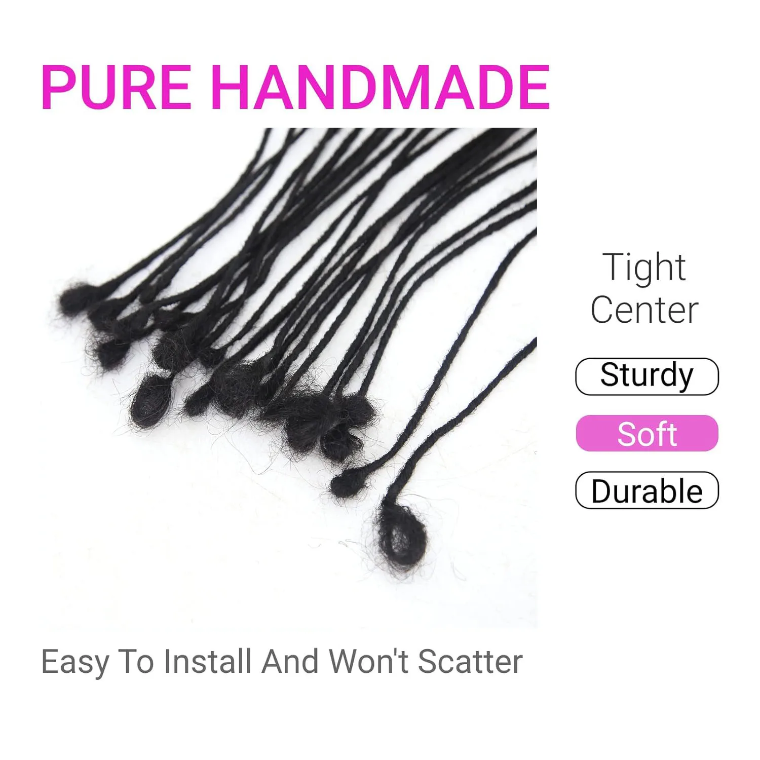 0.2cm Wide 8-12Inches 10 Strands/Pcs 100% Human Hair Dreadlocks Hair Extensions All Handmade Real Human Hair Loc Extensions