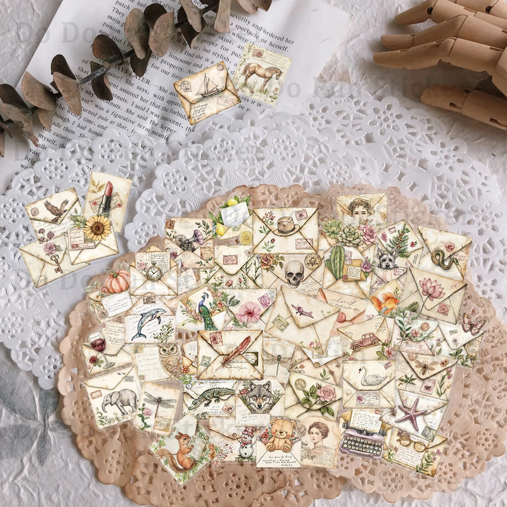 50 pçs artístico e criativo retro envelope pet adesivos à prova dwaterproof água e óleo diy copo de água caixa papelaria portátil caso do telefone