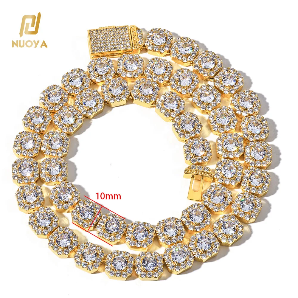 NUOYA 10/12mm Baguette Cut Moissanite Tennis Chain 925 Sterling Silver Iced Out Hip Hop Necklace Gifts for Women..