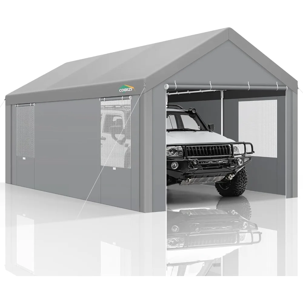 

Portable 10x20 Heavy-Duty Car Canopy with Removable Sides and Doors, Galvanized Steel Frame Carport Shelter