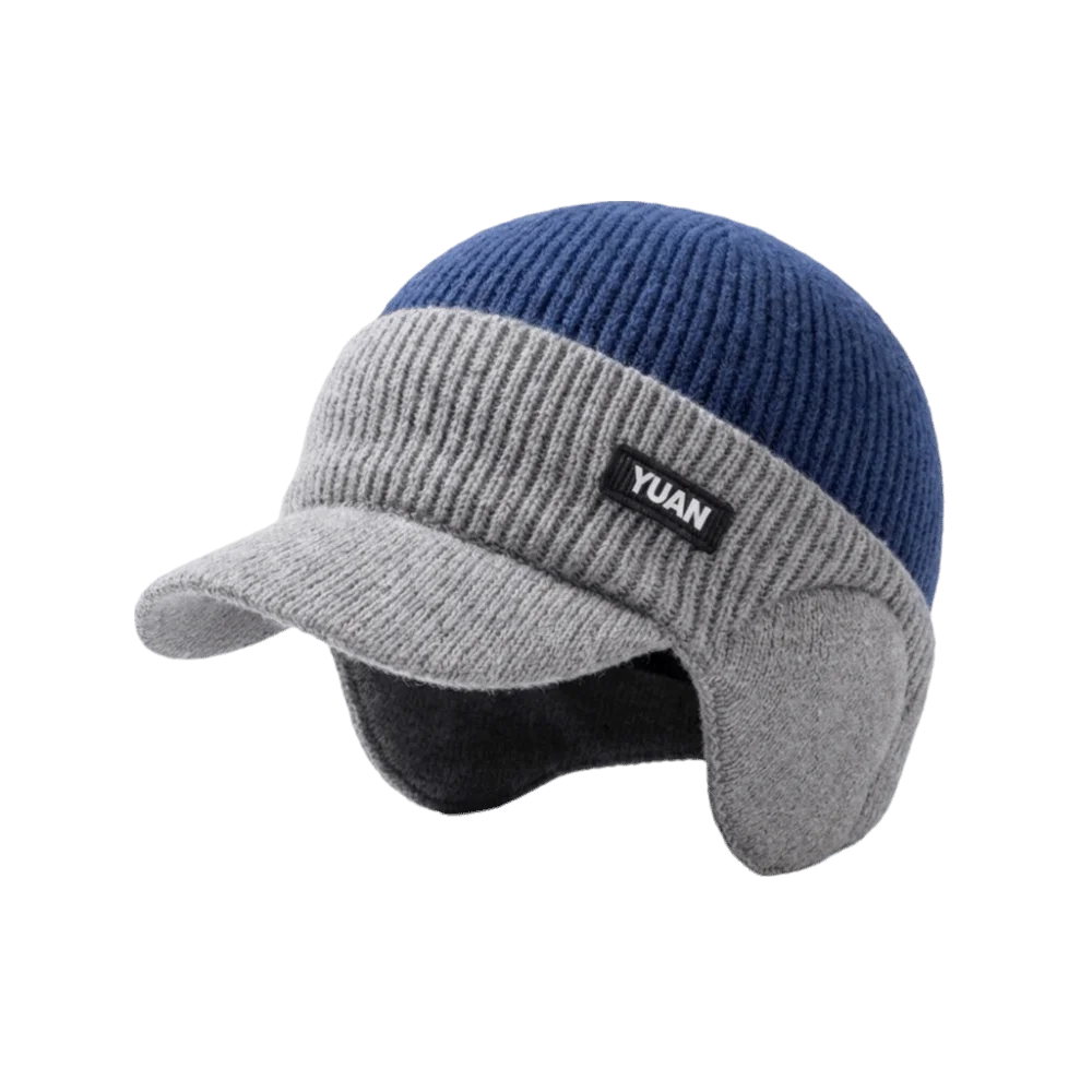 Thermal Thick Men's Knit Hat Warm Windproof Cycling Beanie Duckbill Brim Polyester Ear Flap Hat Outdoor