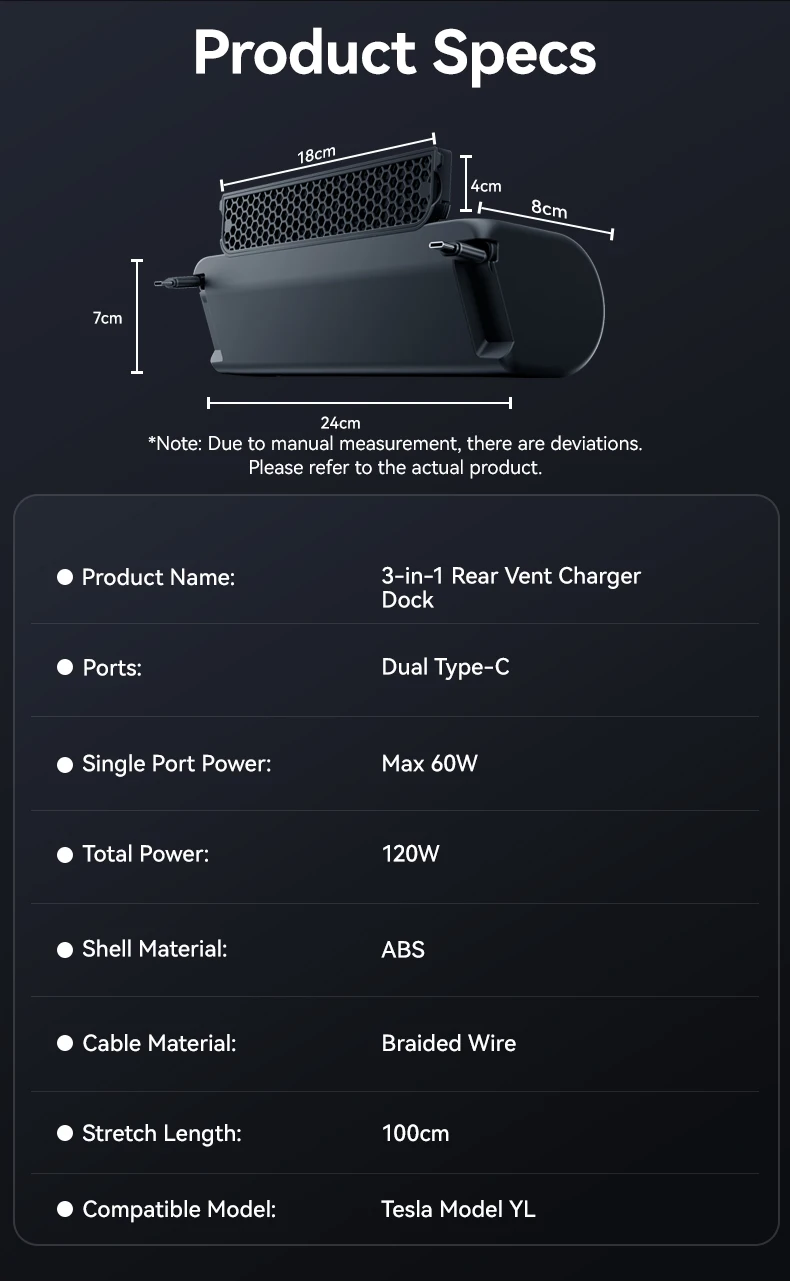 YZ Für Tesla Model YL 2026 3-in-1 Hintere Lüftungsabdeckung 2 Typ-C 60W USB-Hub Dockingstation mit Aroma-Diffusor Schnellladung – Detail 21