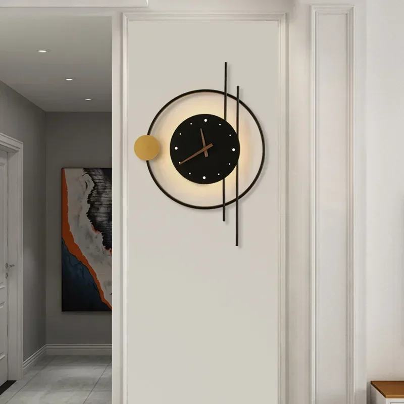 Nordic Creative Light Luxury Design Style Silent Clock Wall Lamp Living Room Bedroom Study Background Wall