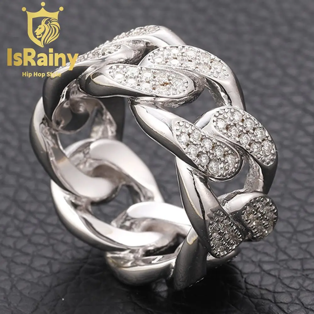 

IsRainy, в стиле хип-хоп, рок, 925 пробы Silver VVS1, цвет D, реальная Гра, Муассанит Бриллианты, кубинское кольцо, мужское кольцо, изящное ювелирное изделие, прошедшее испытание