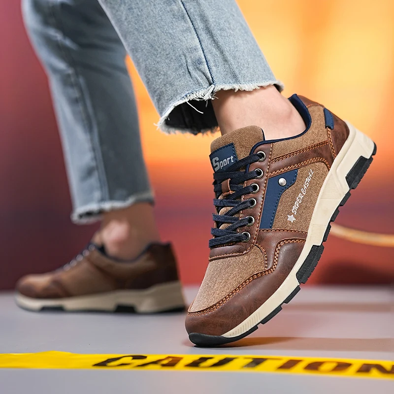 Mocasines informales de lona PU con cordones para hombre, zapatillas de deporte masculinas de talla grande, zapatos planos para exteriores, senderismo, caminar, conducir, promoción