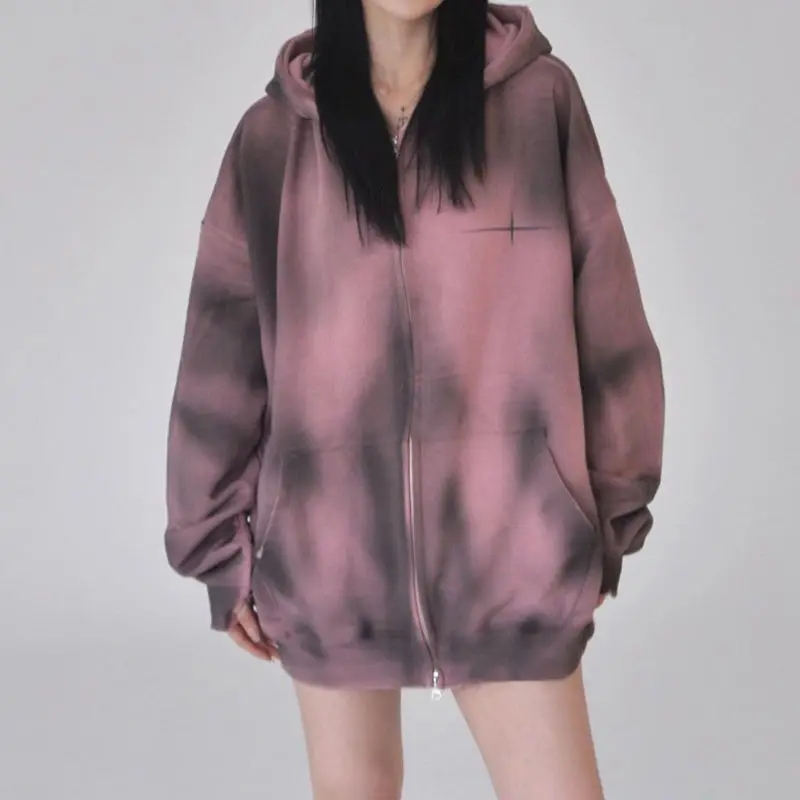 Hoodies lose Kapuze Reiß verschluss Langarm Sweatshirts Mäntel lässig Streetwear Tie Dye gedruckt Frauen 2023 Herbst Winter