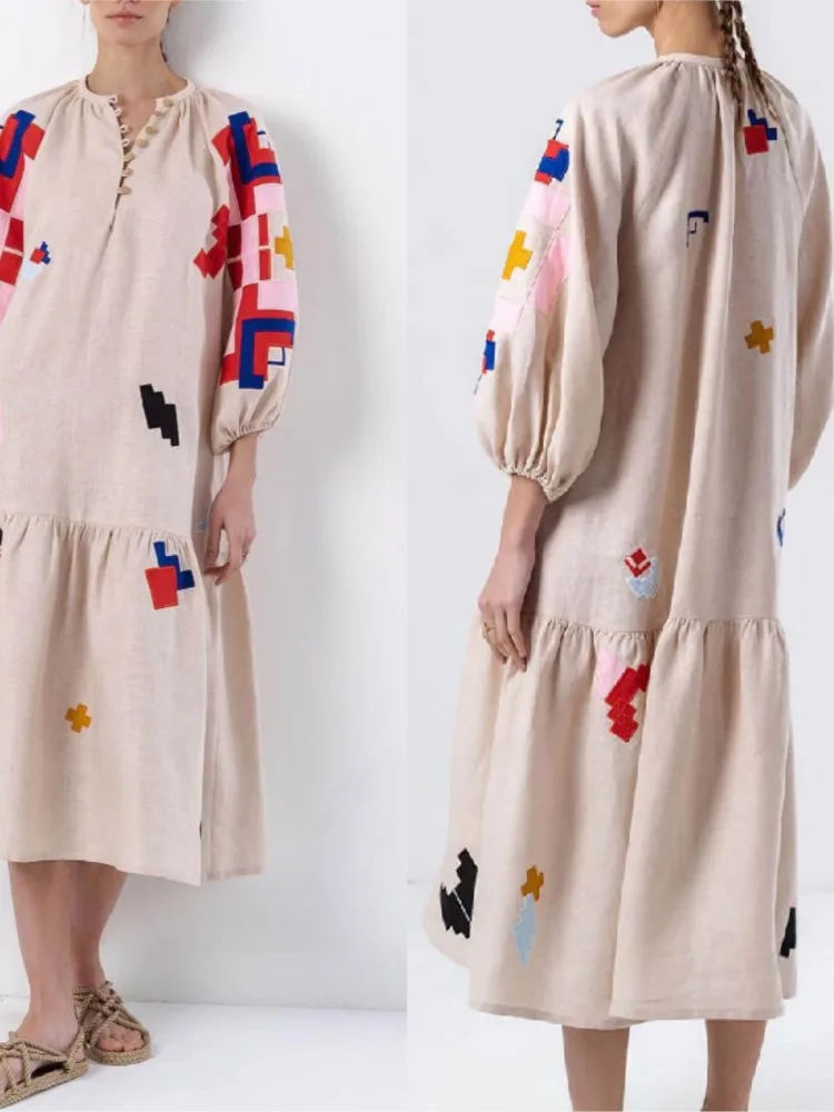 2025 mode nouvelle robe femmes bohème imprimé ample décontracté lanterne manches banlieue longues robes d'été robes Para Mujer