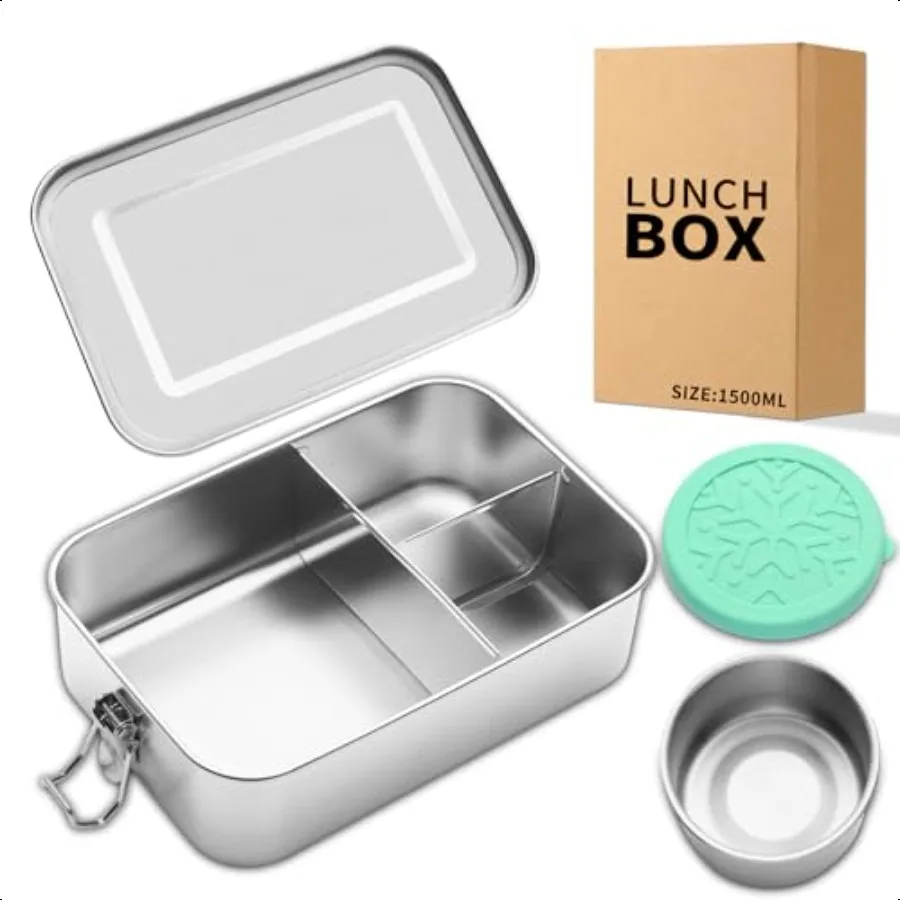 

Ланч-бокс Bento из нержавеющей стали, 1500 мл3, металлические ланч-боксы Bento с герметичным контейнером для приправ на 100 мл, металлический контейнер для еды St