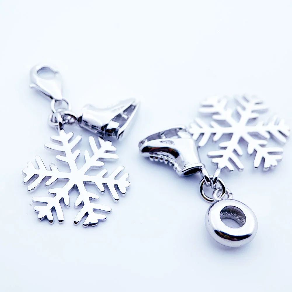 Snow And Skates Pendant Charms Jewelry Trendy Women Solid 925 Sterling Silver Winter Sport Gift