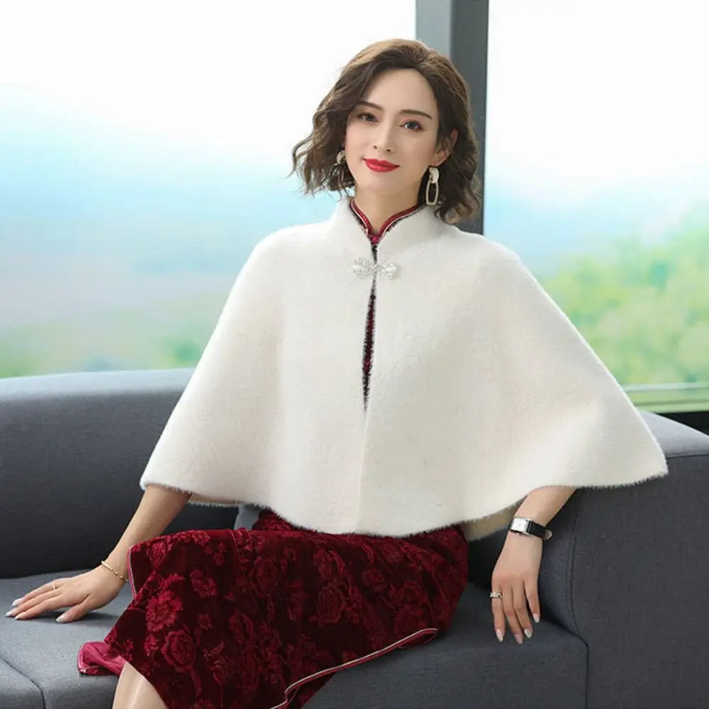 Autumn Winter Imitation Mink Velvet Shawl Thicken Elegant Short Sweater Shawl Luxury Outerwear Coat