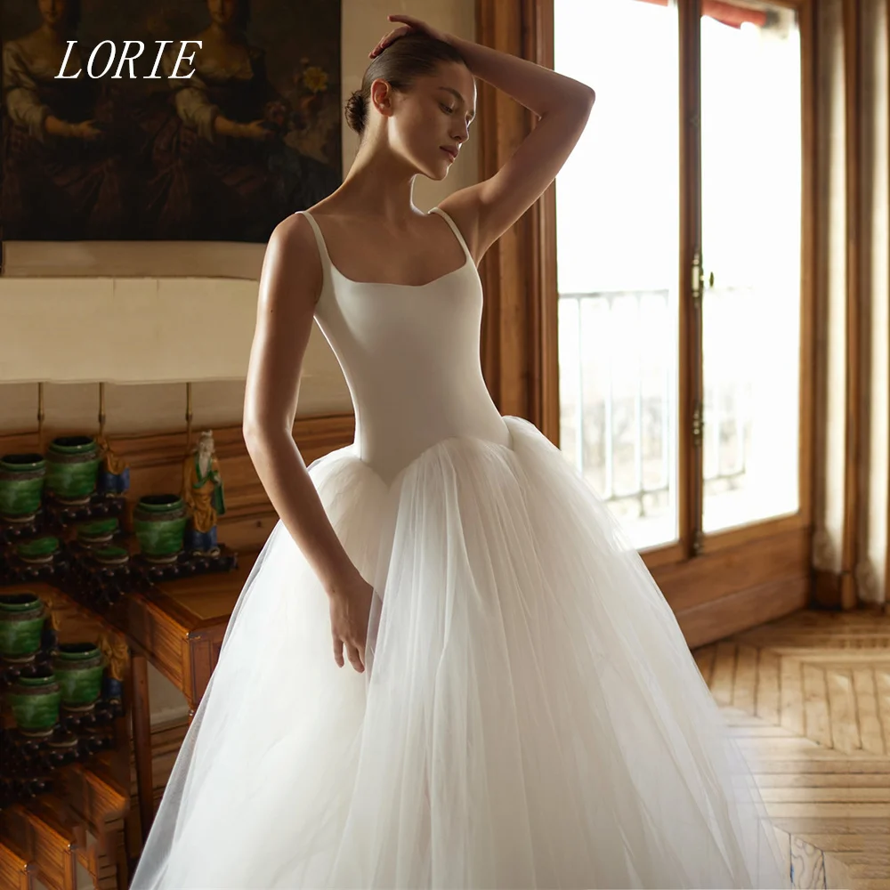 

LORIE Luxury A Line Wedding Dress Illusion Square Neck Bridal Dresses Spaghetti Strap Simple Wedding Gown Customized 2026