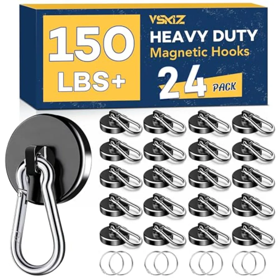 

Магнитные крючки сверхмощные, 150 фунтов, 24 шт., черные, с поворотным карабином для круизов, с неодимовым магнитом