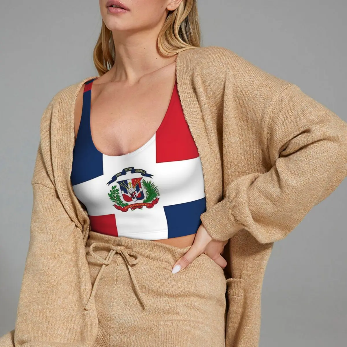

Custom Dominican Republic Flag Gifts, Stickers And Other Products Women Sports Vest Bras Workout High Impact Yoga Crop Tank Tops