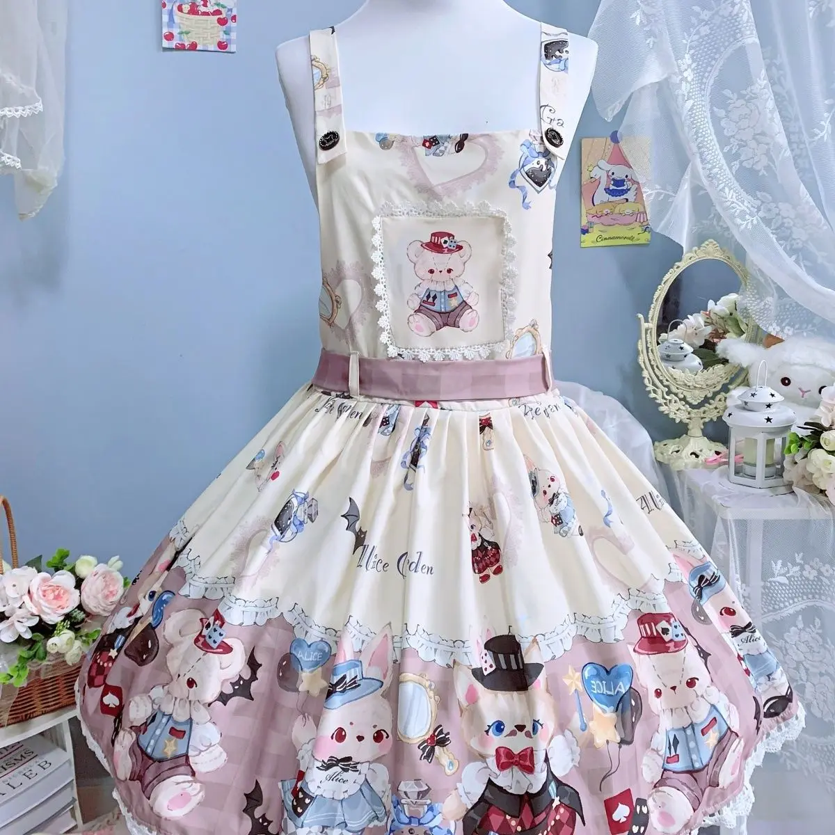 Japanese Soft Girl Kawaii Lolita Jsk Dress Sweet Bunny Print Cute Dresses Women Party Summer Princess Suspenders Dress