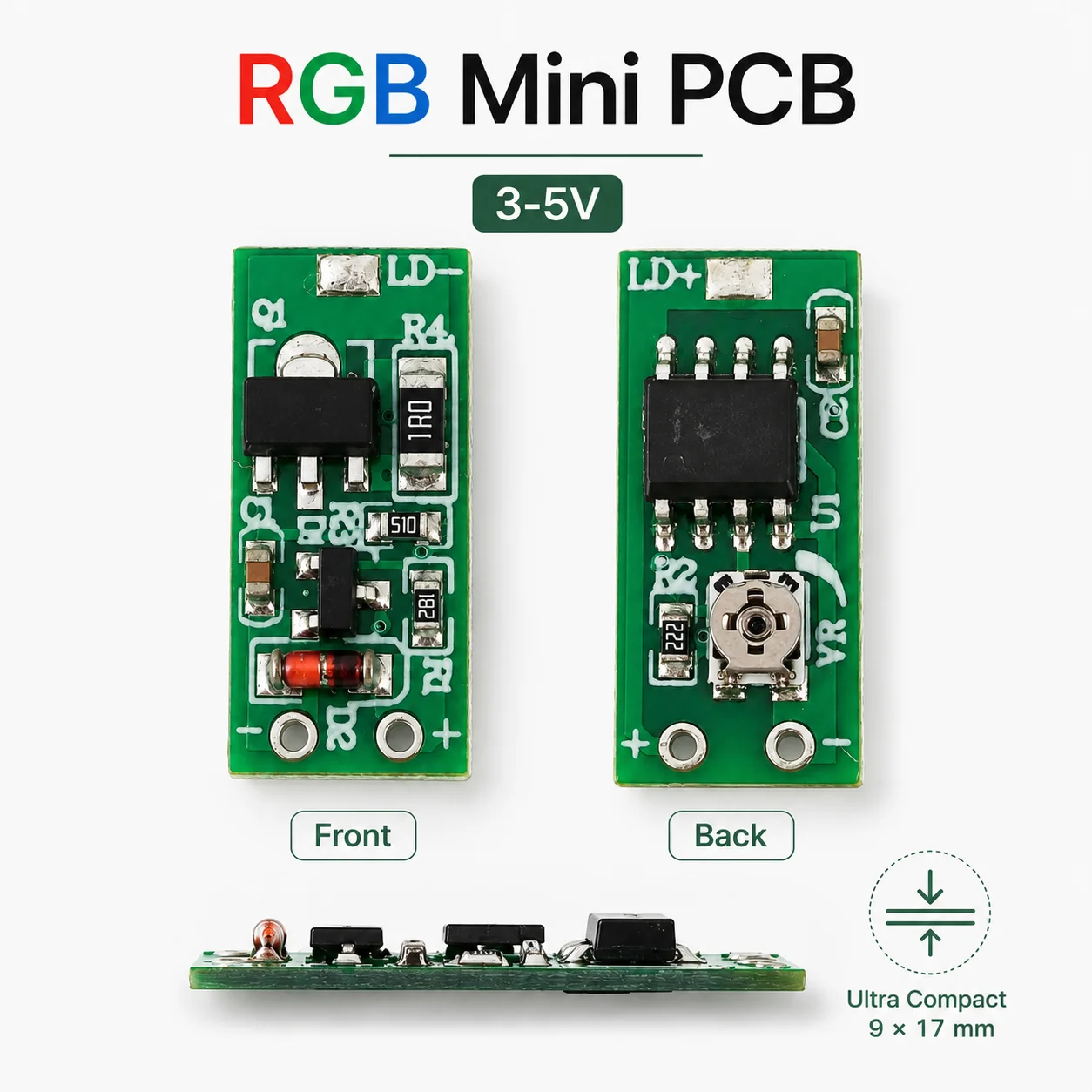 3-5V RGB Mini PCB Driver Board for Red Green Blue Laser Modules Measuring Tools Instruments Parts Accessories KitsZhonNa 9x17mm