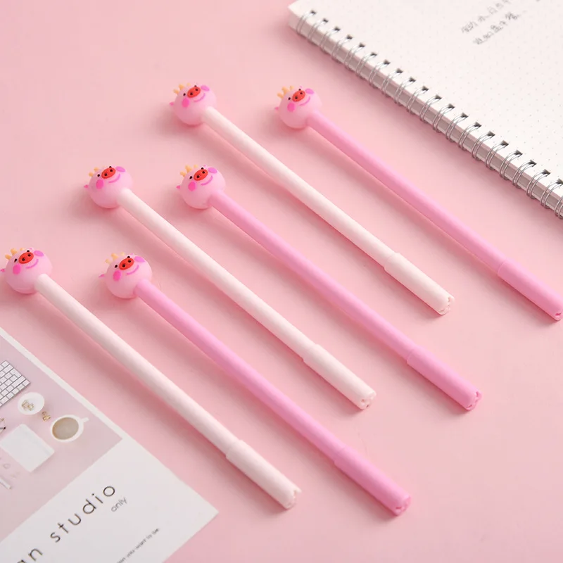 36PCS  Cartoon pig Rollerball pen cute personality creativity black core girl heart series cartoon pen stationery