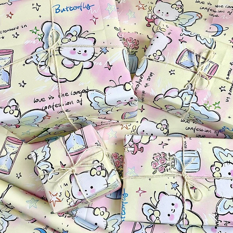 Sanrio Hello Kitty Birthday Gift Wrapping Papers Cartoon Kawaii DIY Cutting Wrapping Arts Crafts Decor Paper For Gift Box