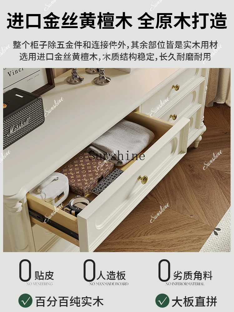French retro style solid wood six bucket small apartment bedroom storage cream wind bed end drawer storage cabinet  FT