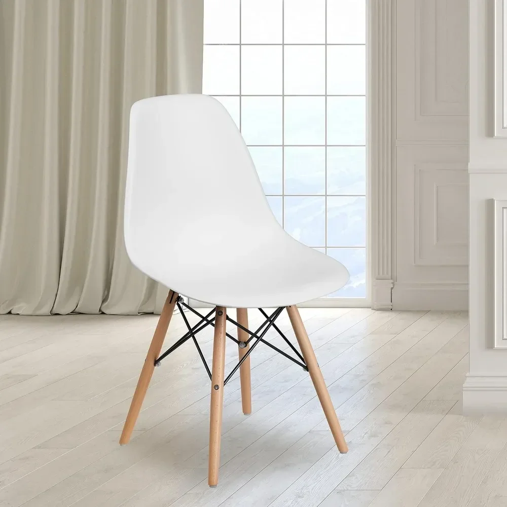 

Series Plastic Modern Dining Chairs with Wooden Legs, Mid-Century Side Chairs for Dining Rooms and Offices, Set of 2, White