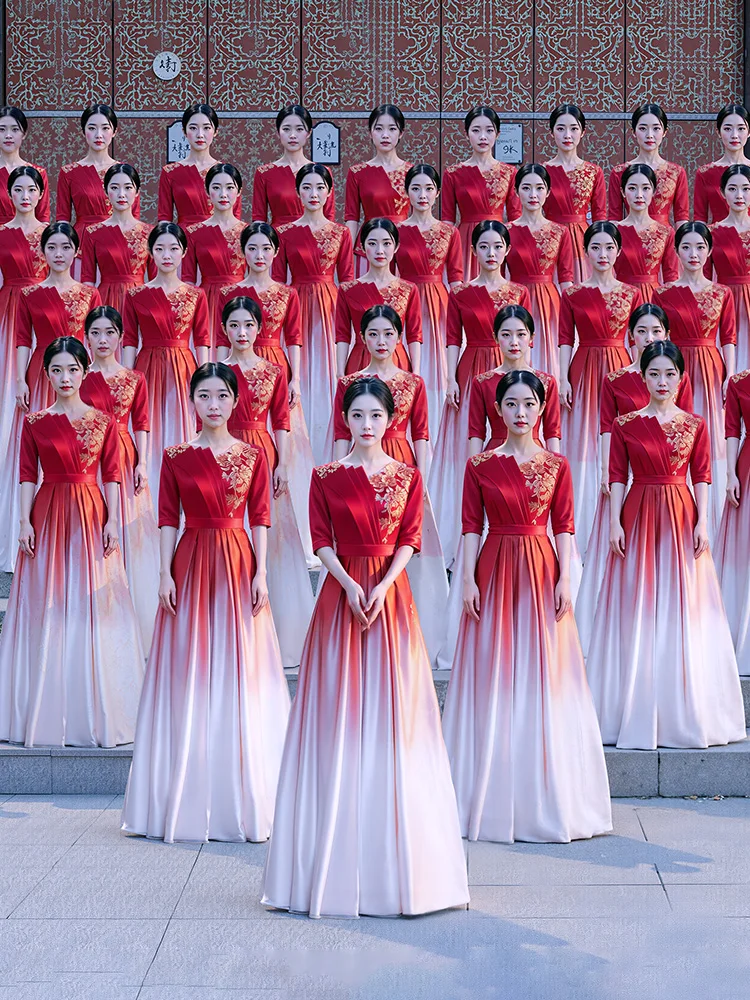 

Adult Chorus Performance Gown Women's Long Skirt Stage Show Costume Choral Ensemble Recitation Competition Evening Dress