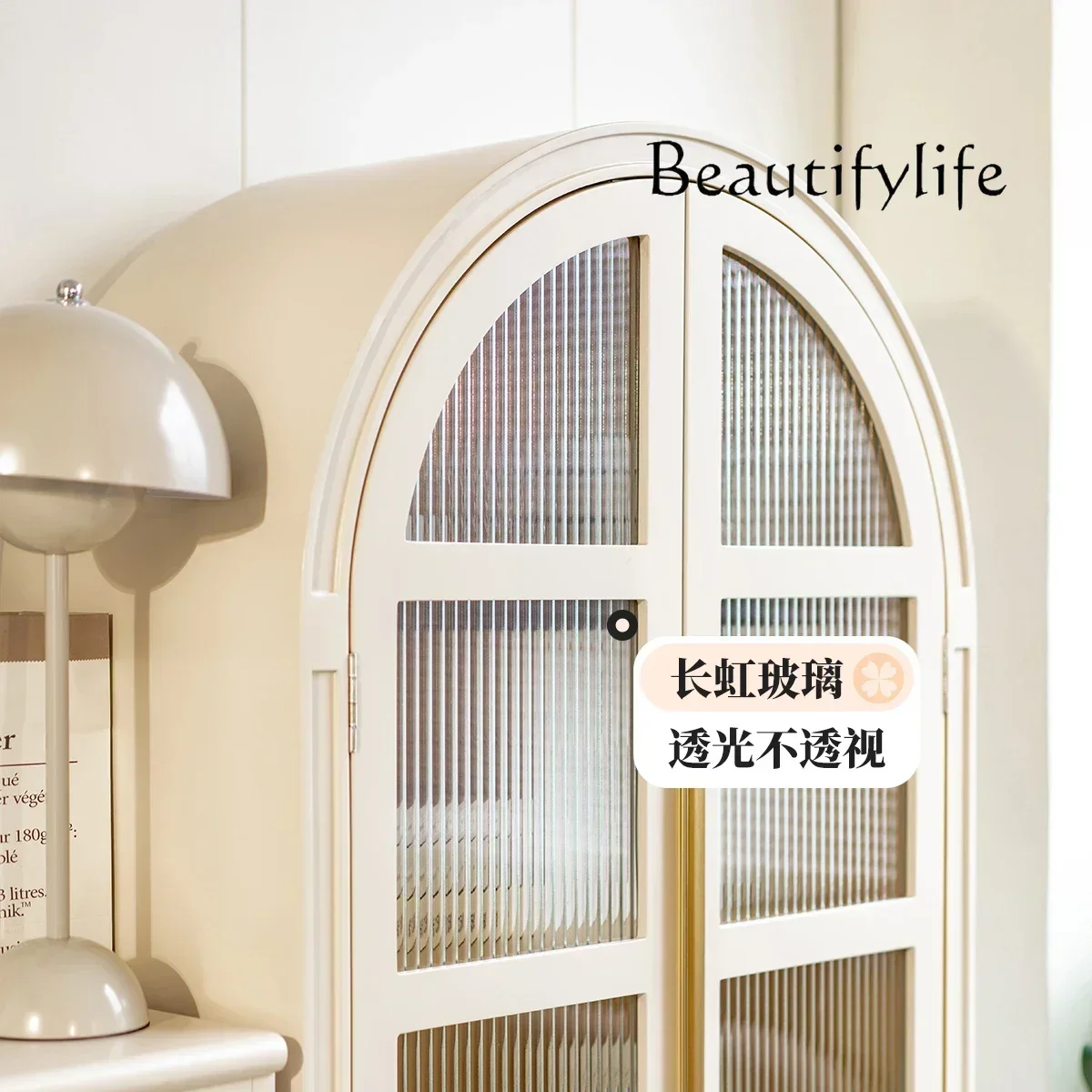 S French bookcase arched with glass door storage living room study high cabinet bookshelf cream wind display cabinet