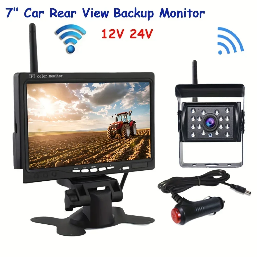 

Wireless Rear View Monitor Camera System 12V-24V for Trucks, Bus, RV, Trailer, Excavator 7-Inch HD