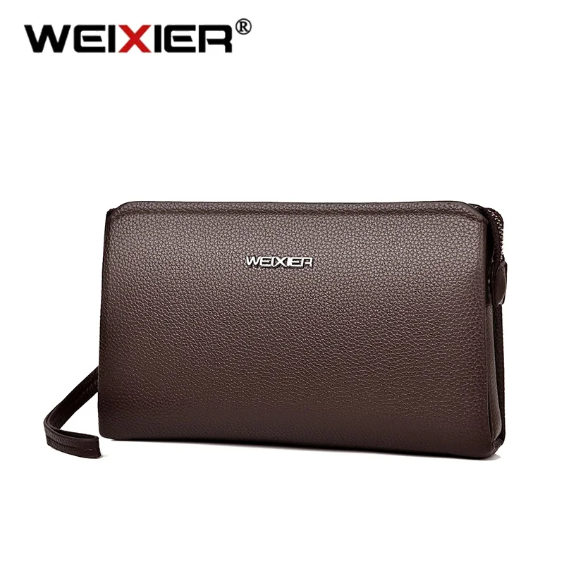 WEIXIER New Men Business Combination Lock Black Clutch Bag Solid Color Fashion PU Leather Wallet High End Safety Travel 2024