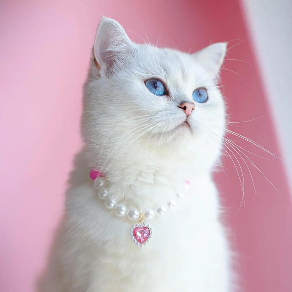 Pet Collar  Eye-catching Easy-wearing Comfortable  Pet Imitation Pearl Jewelry Necklace with Pendant Pet Accessories