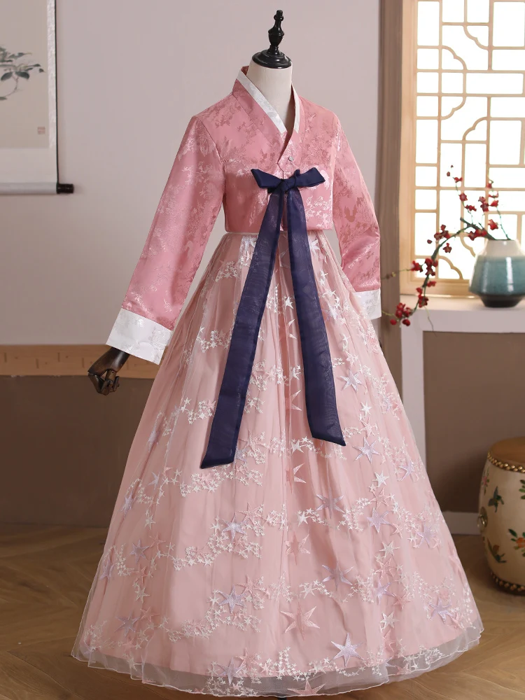 

Новый корейский традиционный Женский костюм Hanbok юбка в Корейском стиле костюм для танцев и выступлений