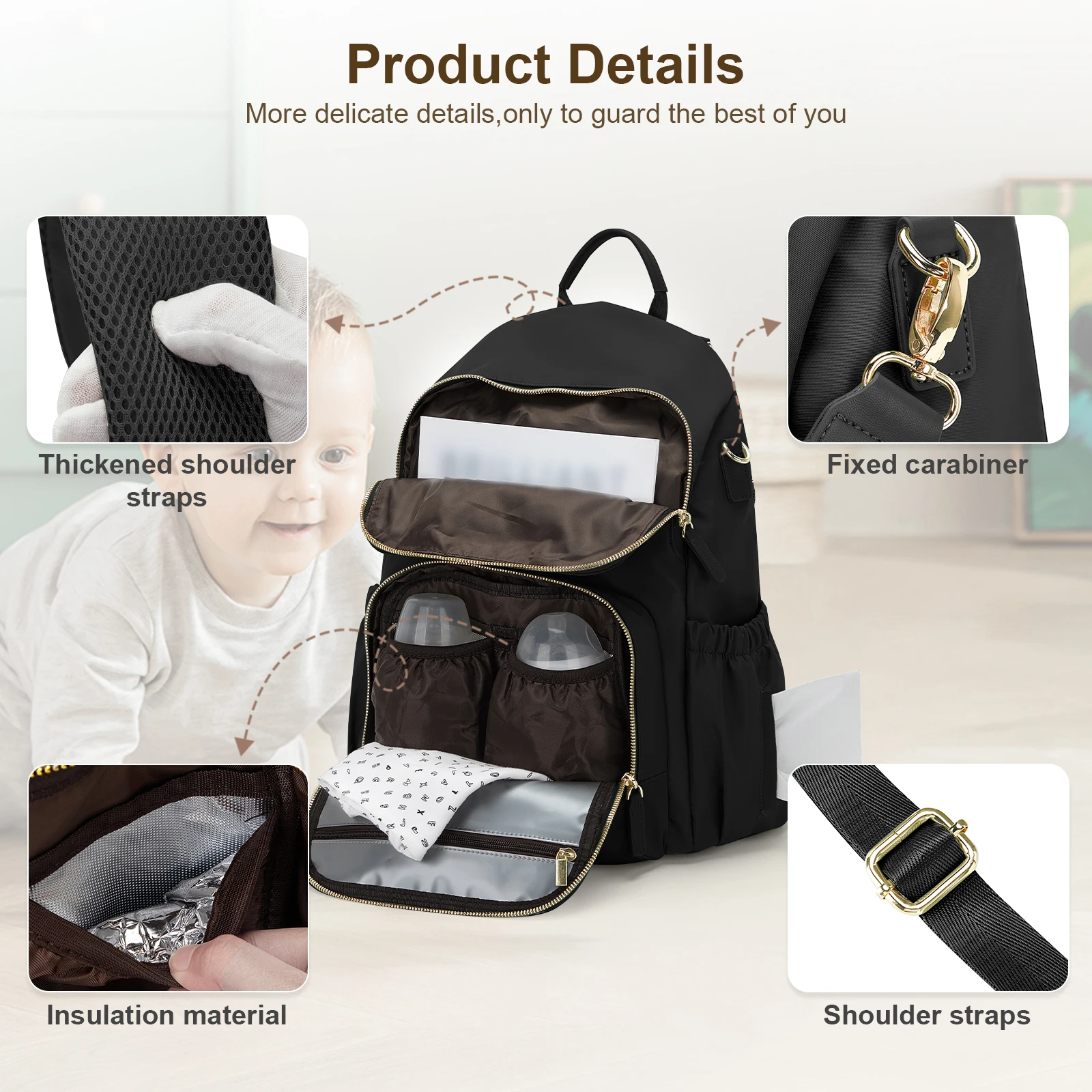 Baby Diaper Bag Backpack for Boys Girls, Multifunction Newborn Nappy Bag Bottle Insulation Bag Mom dad Diaper Bags with Straps