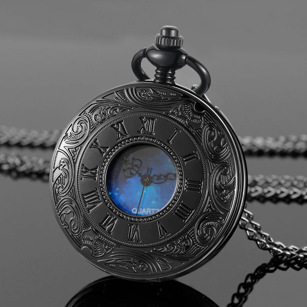 Exquisite Star Sky Roman Numerals Quartz Pocket Watch Vintage Necklace Pendant Clock Best Holiday Gift for Men and Women