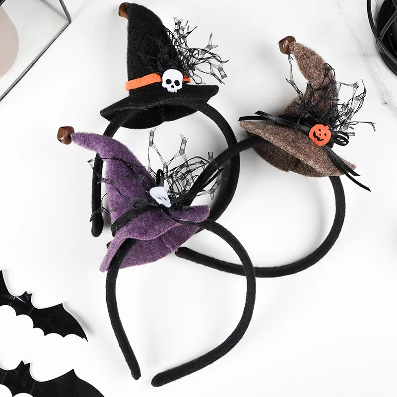 Halloween Headbands Mini Pointy Witch Hat Hairbands Spider Web Pumpkin Skull Shaped Hair Hoops For Kids Girls Cosplay Supplies