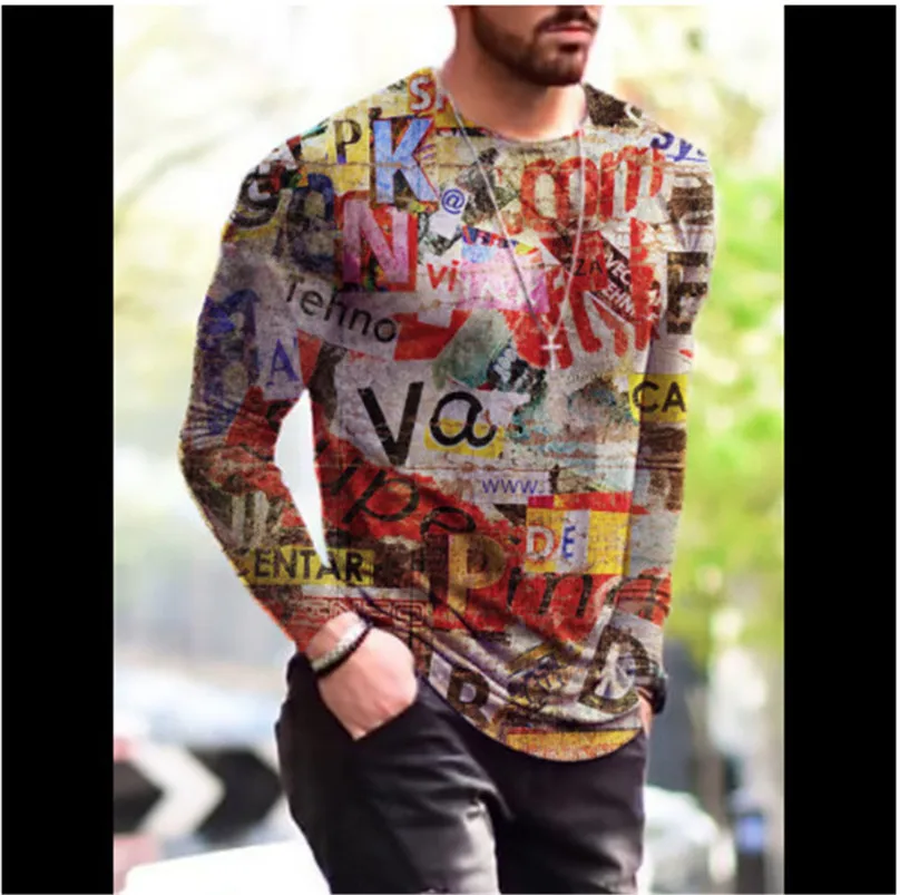 Spring Autumn Long Sleeve Men\'s 3D T-Shirts Tie-dye Street Patchwork Pattern Printing Male Tops 6XL Plus Size Loose Casual Tees