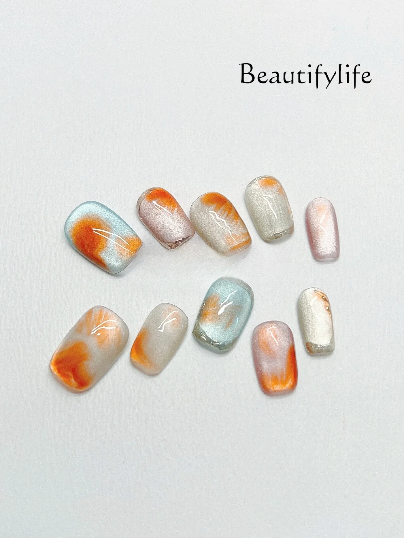 

Handmade custom wearing armor colorful contrasting short cat eye nail patch