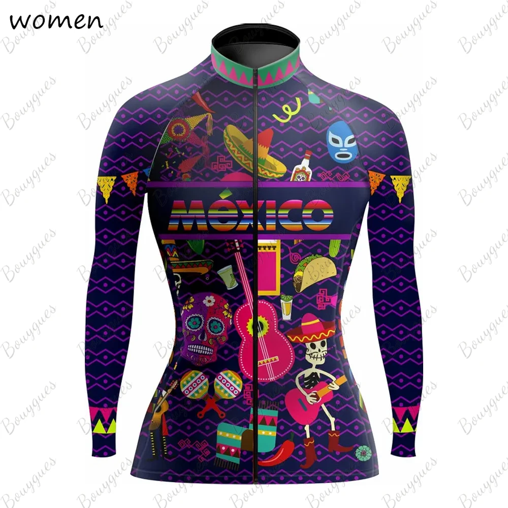 Women\'s Mexico Cycling Jersey MTB Jersey Bicycle Team Cycling Shirt  Long Sleeve Bike Wear Summer Winter Premium Cycle Clothes