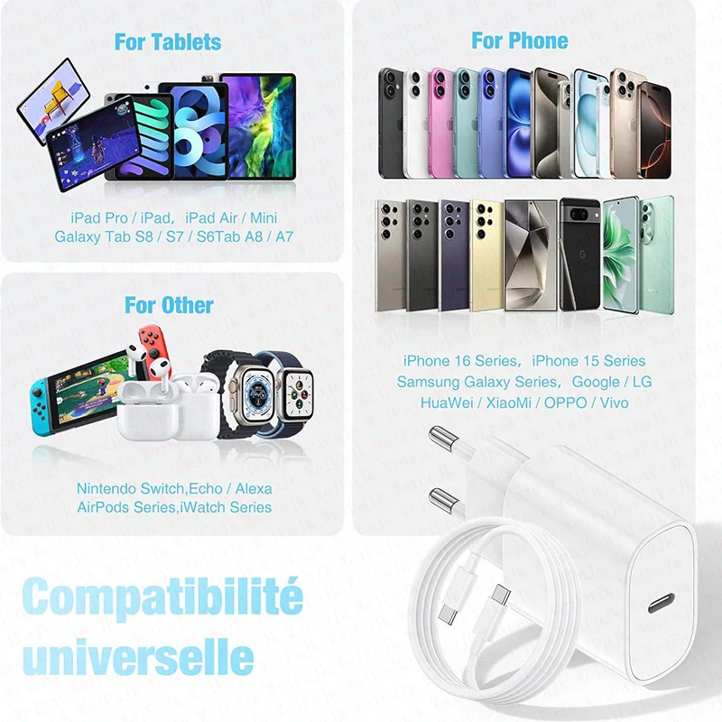 Oryginalna ładowarka PD-40W typu C APPLE do iPhone'a 17 16 15 14 13 12 Pro Max Samsung Xiaomi Szybkie ładowanie USB-C kabel Lightning — zdjęcie produktu 6