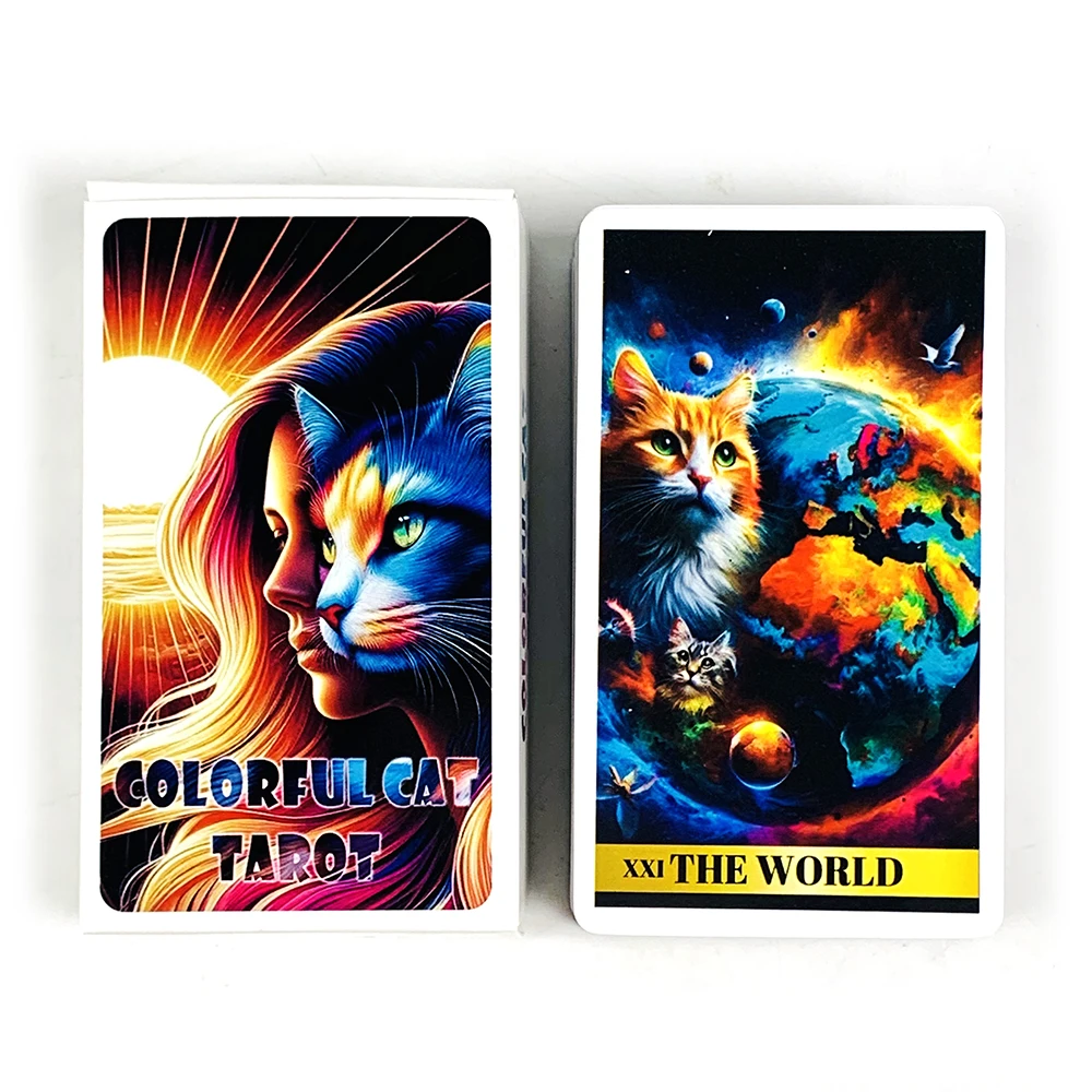 Colorful Cat Tarot Cards 78 Oracle English Visions Divination Edition Deck Board Playing Games, Perfect For Spiritual Guidance