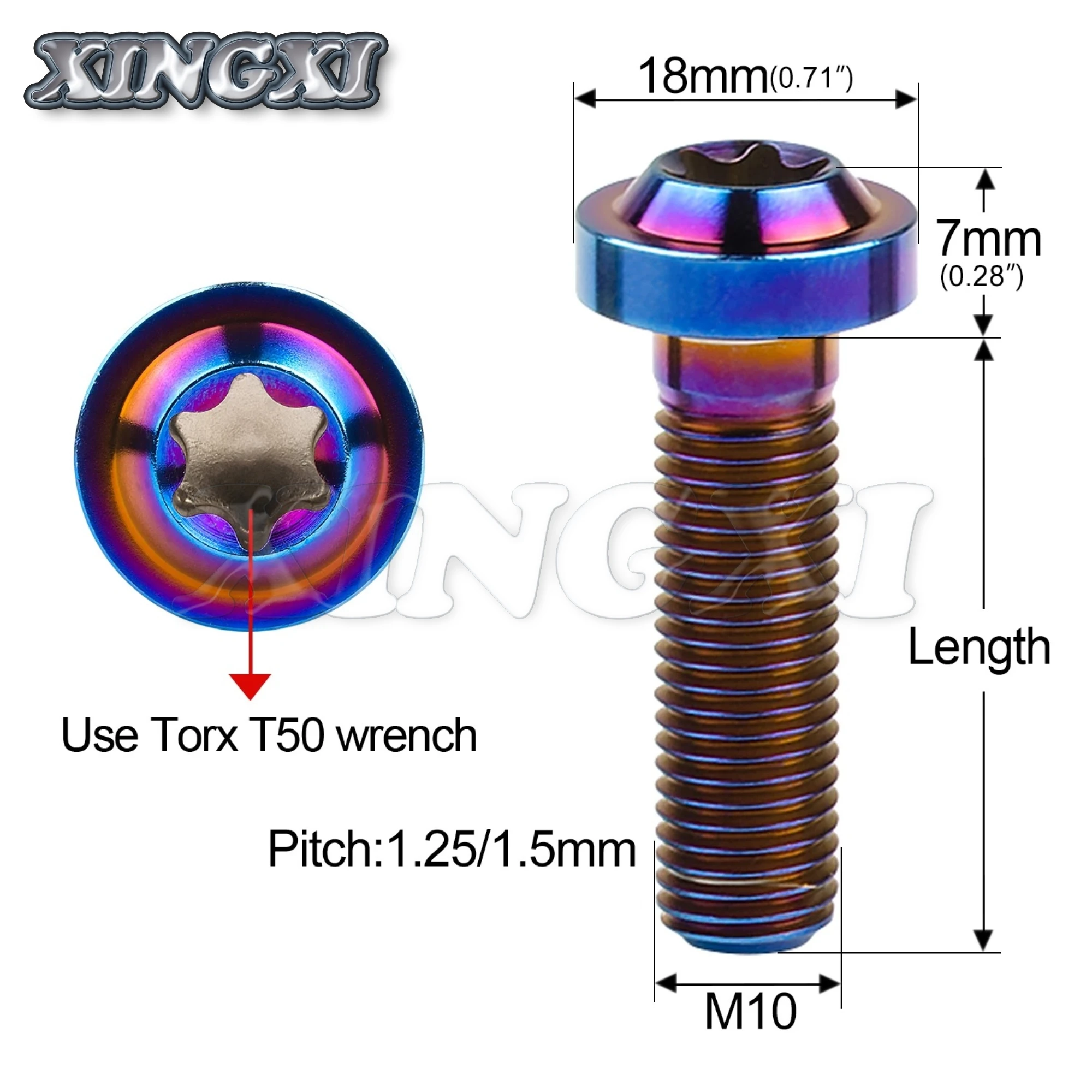 Xingxi 5pcs Titanium Bolt Torx Head Screws M10x10 15 20 25 30 35 40 45 50 60mm T50 Torx Motorcycle Disc