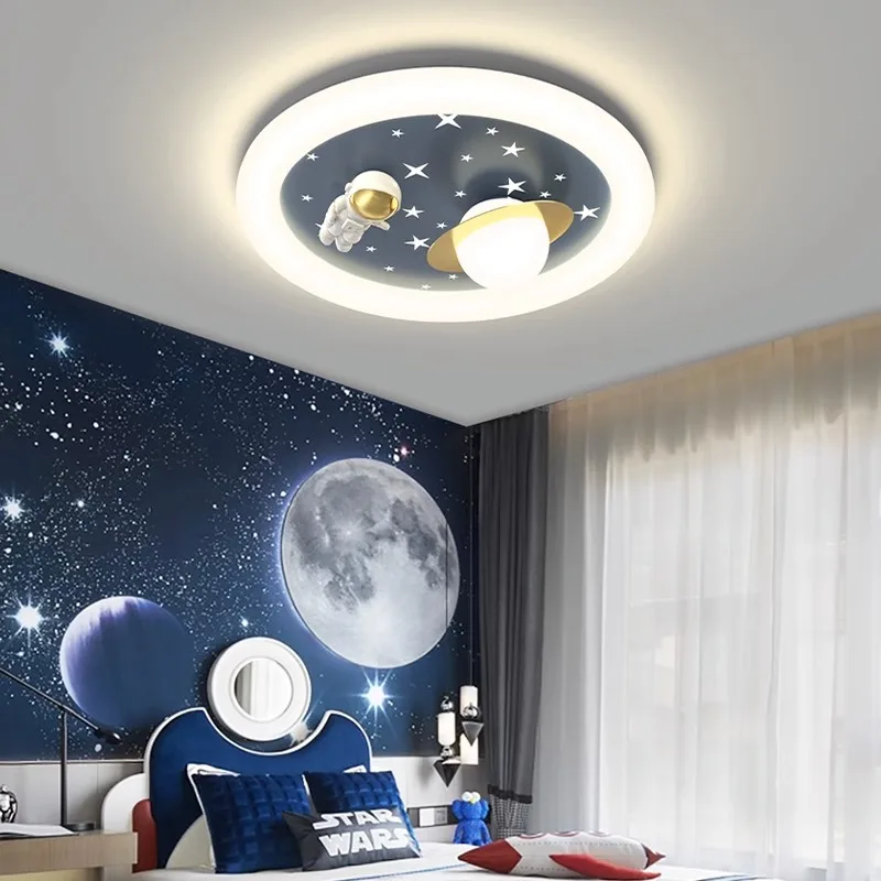 New Cartoon Children\'s Room Light Boy Bedroom Study Ceiling Lamps Girl Planet Spaceman Astronaut Home Deco LED Lighting Fixtures