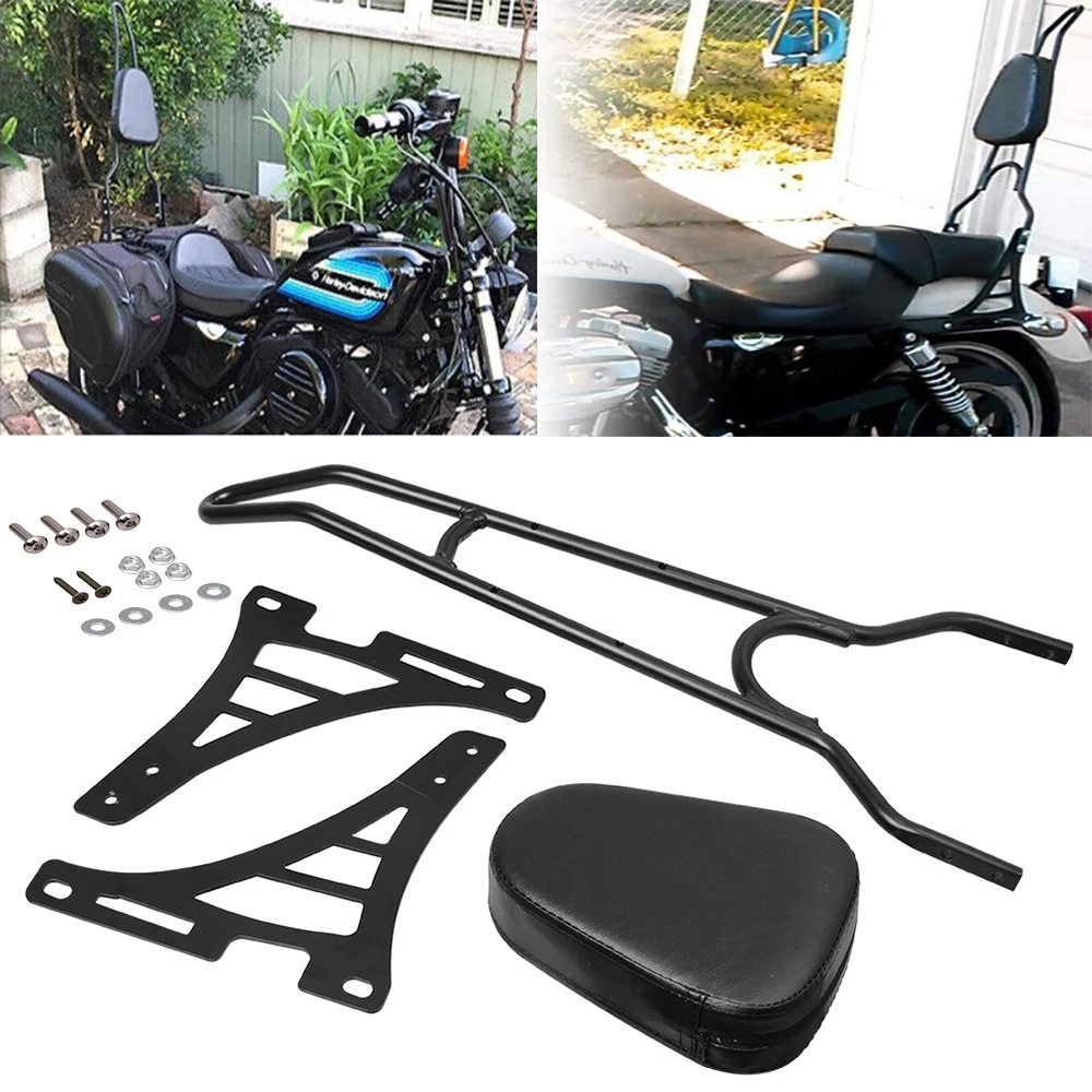 

Motorcycle Black Rear Backrest Sissy Bar With Cushion Pad For Harley Sportster XL 883 1200 2004-2020 2019 2018