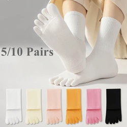 5 or 10 Pairs High Tube Women Socks with Separate Fingers Toe Socks Five Finger Cotton Sports Yoga Crew Socks High Quality