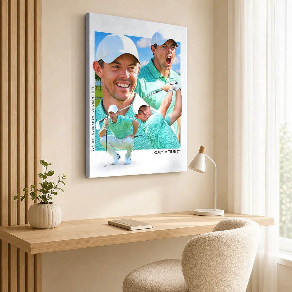 Rory McIlroy Sentry Tournament Collage Canvas Print Personalized Photo Contemporary Wall Art For Golf Clubhouse, Golfer Gift