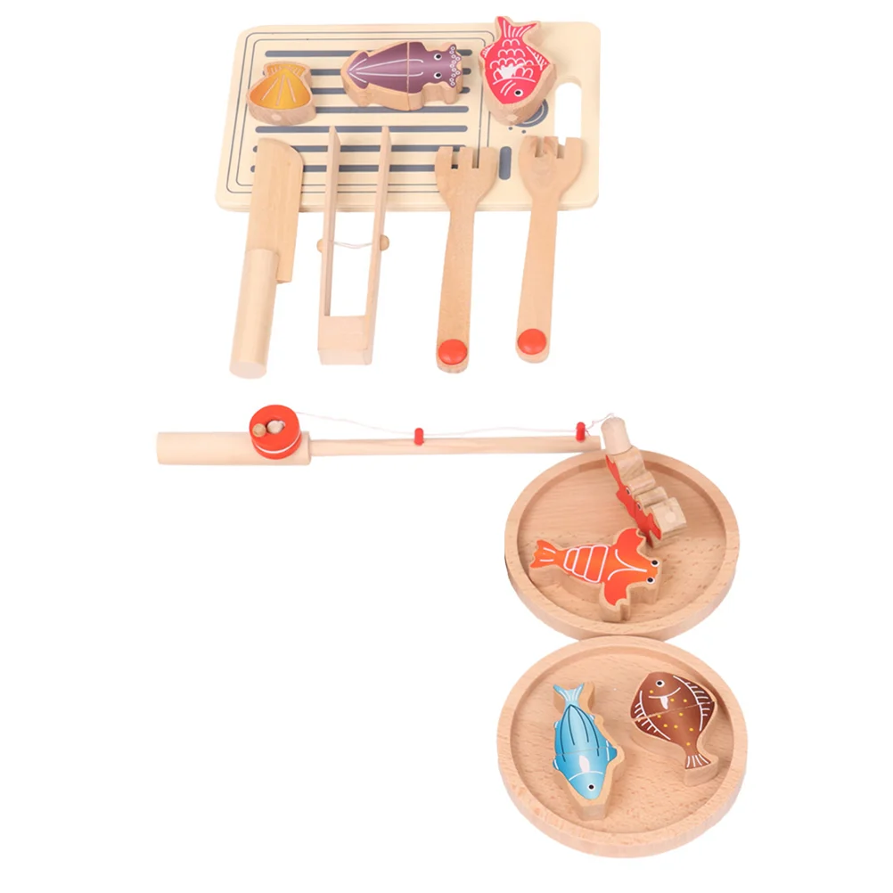 Cecilia Toy Kitchen Set Fishing Playthings Child Cutting Playhouse Toys Friendship Building Funny Wooden Pretend